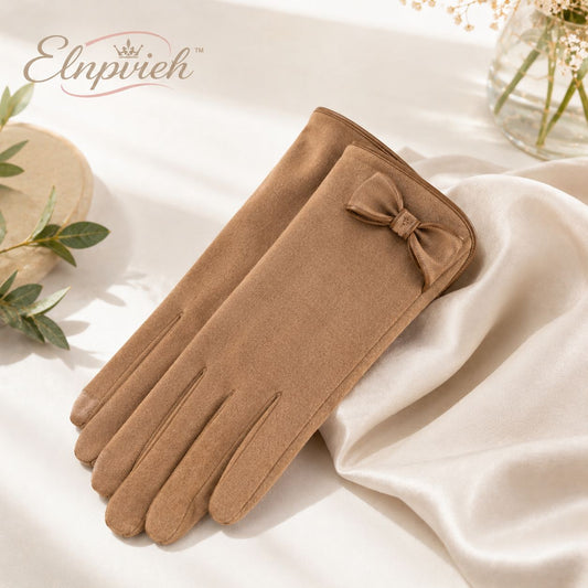 Elnpvieh™ Mayfair Bow-Cuff Gloves – Women's Soft Touchscreen Gloves, Elegant Everyday Cold Weather Gloves