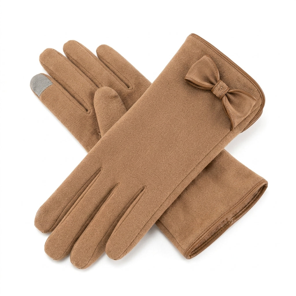 Elnpvieh™ Mayfair Bow-Cuff Gloves – Women's Soft Touchscreen Gloves, Elegant Everyday Cold Weather Gloves