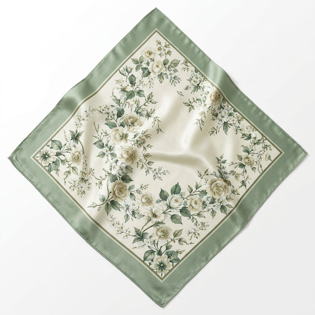 Elnpvieh™ Rosewick Garden Silk Scarf – 35 in Women's Floral Square Scarf, Hair Wrap, Headscarf & Waist Scarf