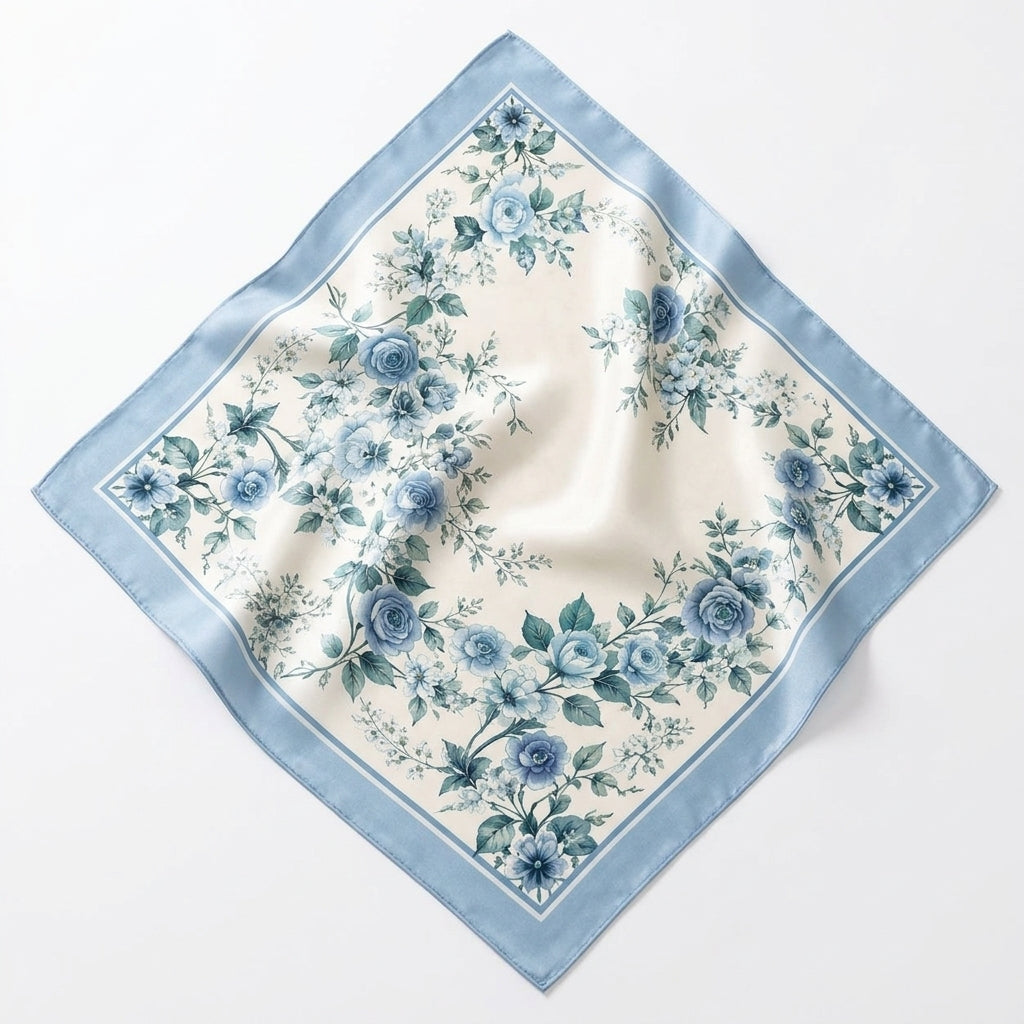 Elnpvieh™ Rosewick Garden Silk Scarf – 35 in Women's Floral Square Scarf, Hair Wrap, Headscarf & Waist Scarf