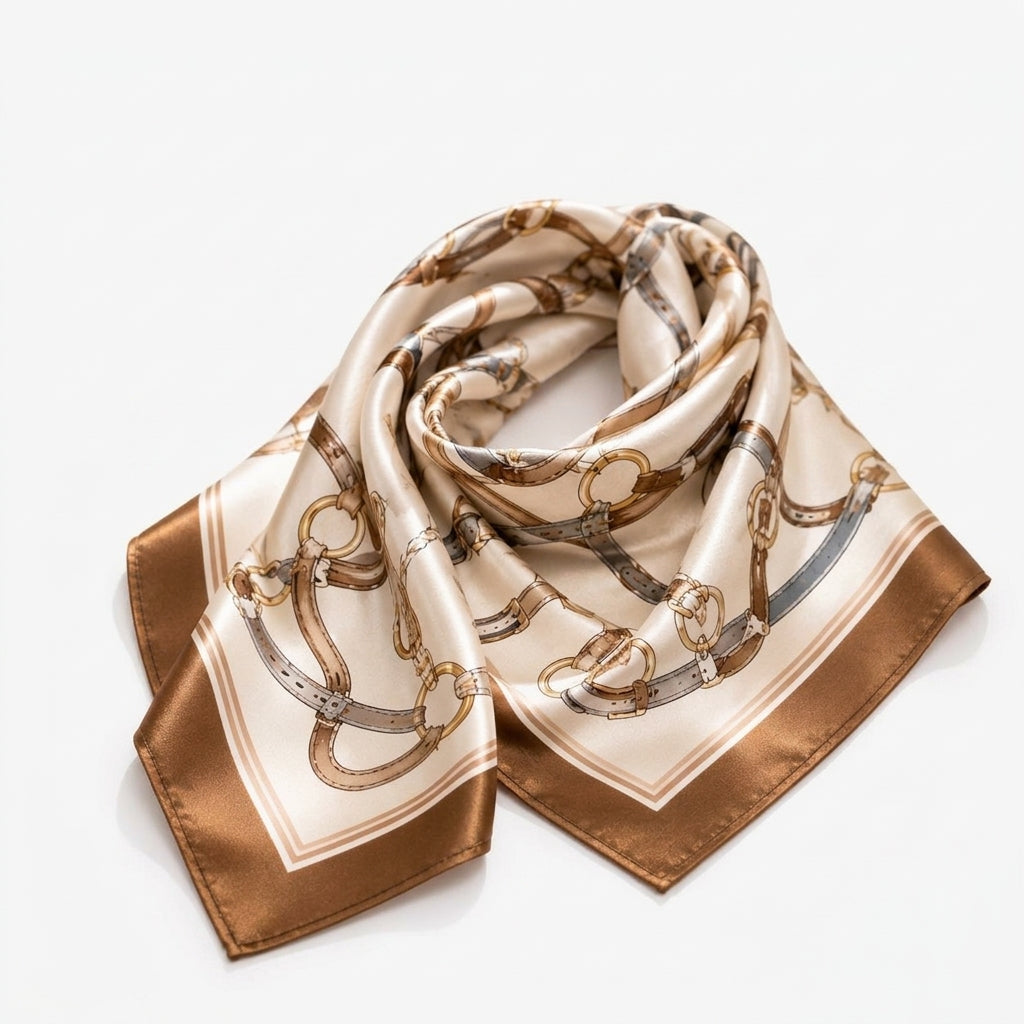 Elnpvieh™ Regent Equestrian Silk Twill Scarf – 27 in Horsebit Print Square Neck, Hair & Bag Scarf