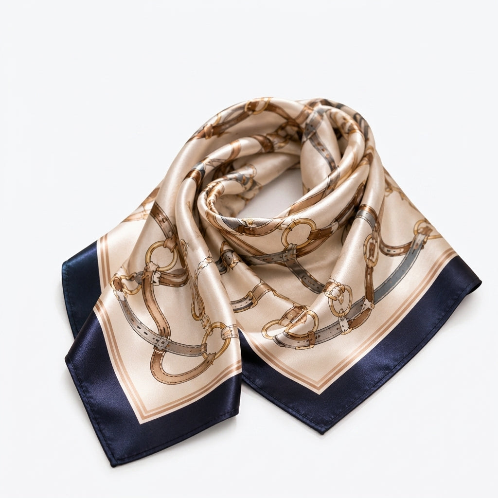 Elnpvieh™ Regent Equestrian Silk Twill Scarf – 27 in Horsebit Print Square Neck, Hair & Bag Scarf
