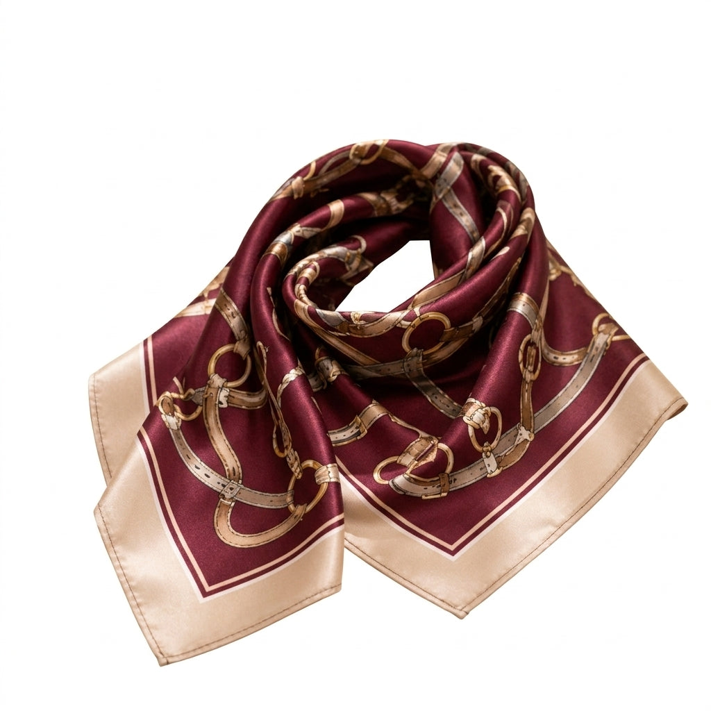 Elnpvieh™ Regent Equestrian Silk Twill Scarf – 27 in Horsebit Print Square Neck, Hair & Bag Scarf