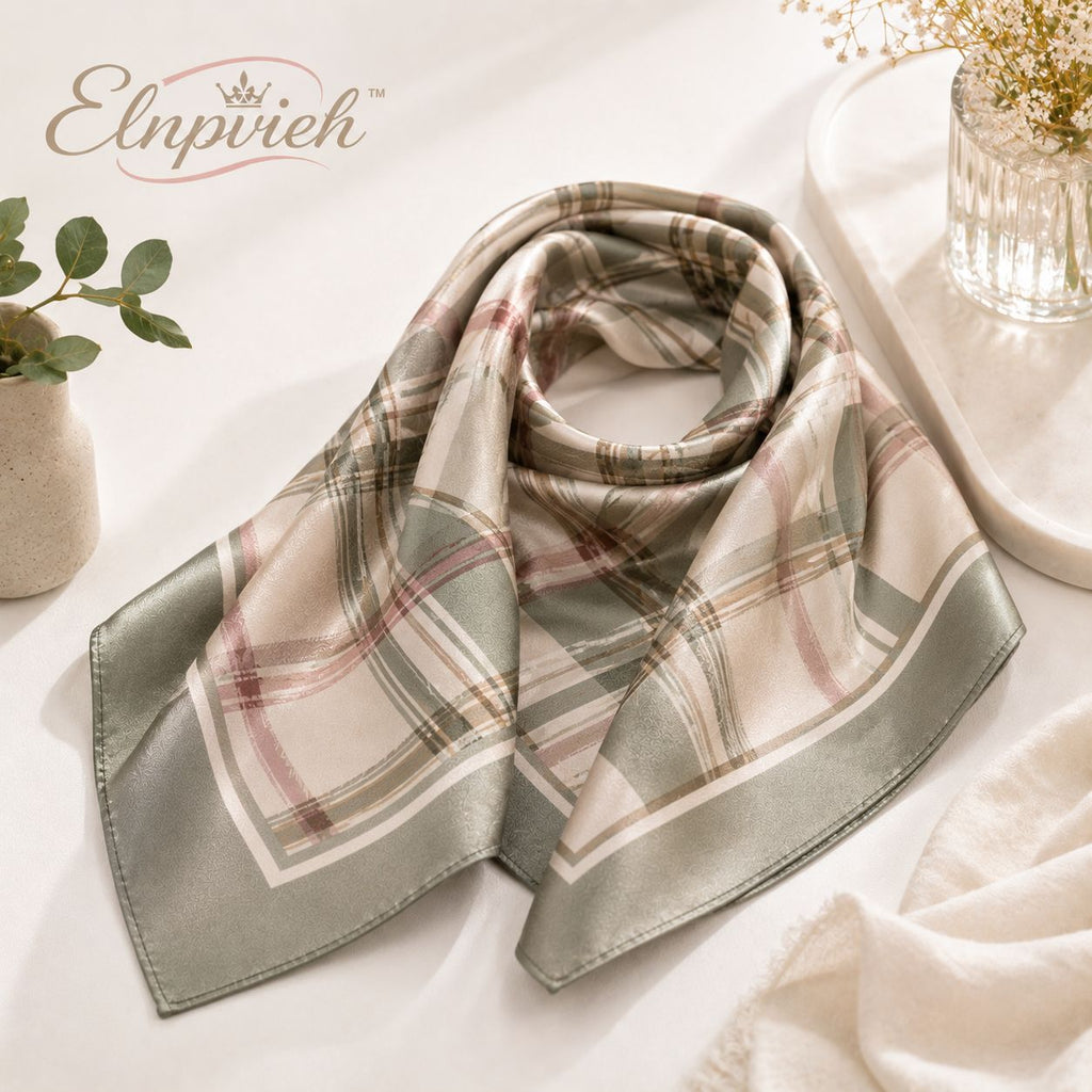 Elnpvieh™ Briar Plaid Recycled-Blend Scarf – 35 in British Check Square Headscarf, Hair & Waist Wrap