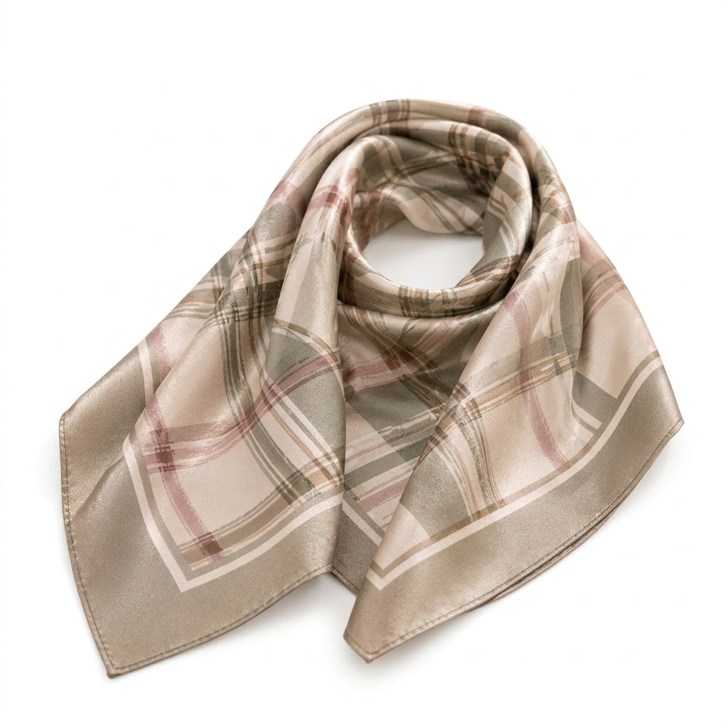 Elnpvieh™ Briar Plaid Recycled-Blend Scarf – 35 in British Check Square Headscarf, Hair & Waist Wrap