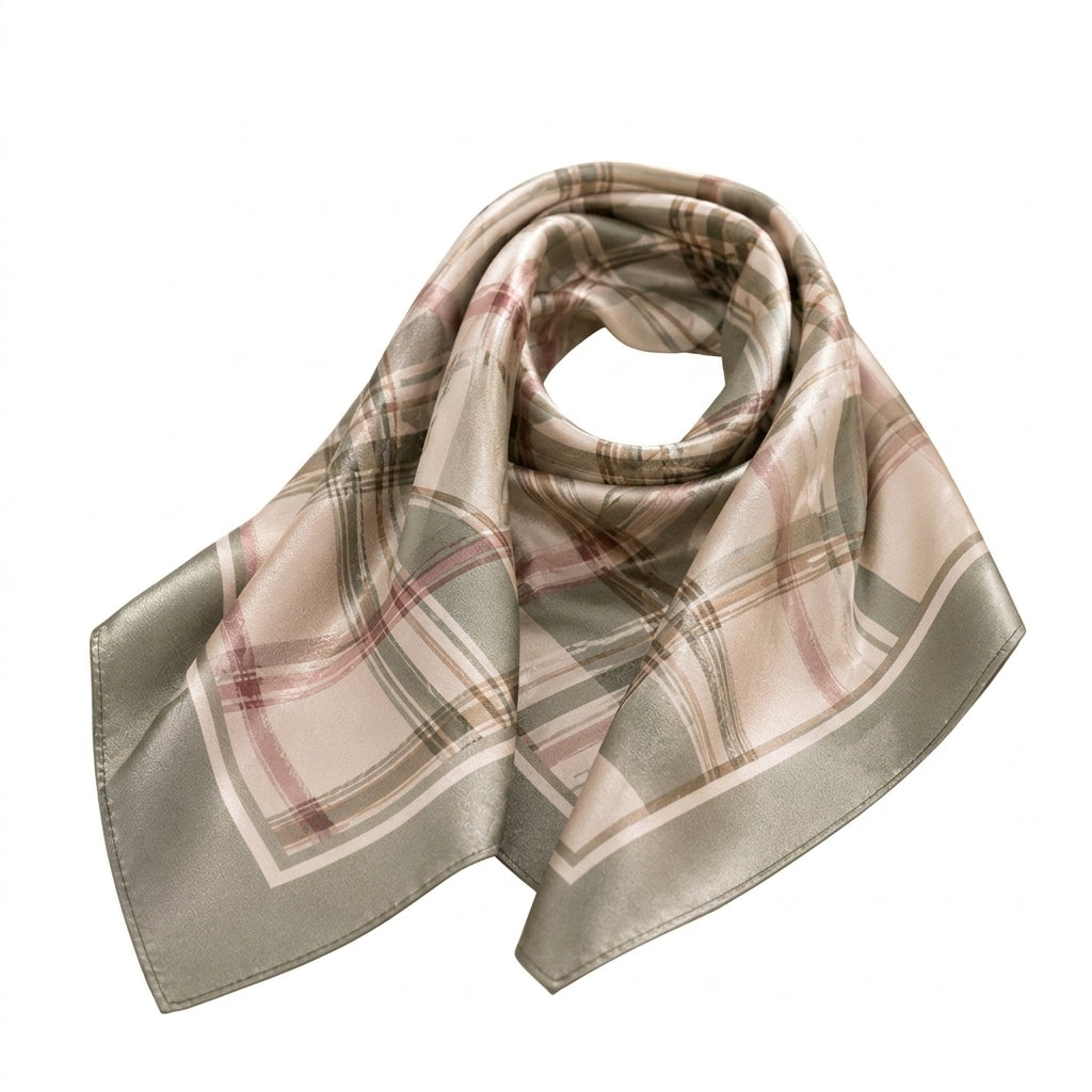 Elnpvieh™ Briar Plaid Recycled-Blend Scarf – 35 in British Check Square Headscarf, Hair & Waist Wrap