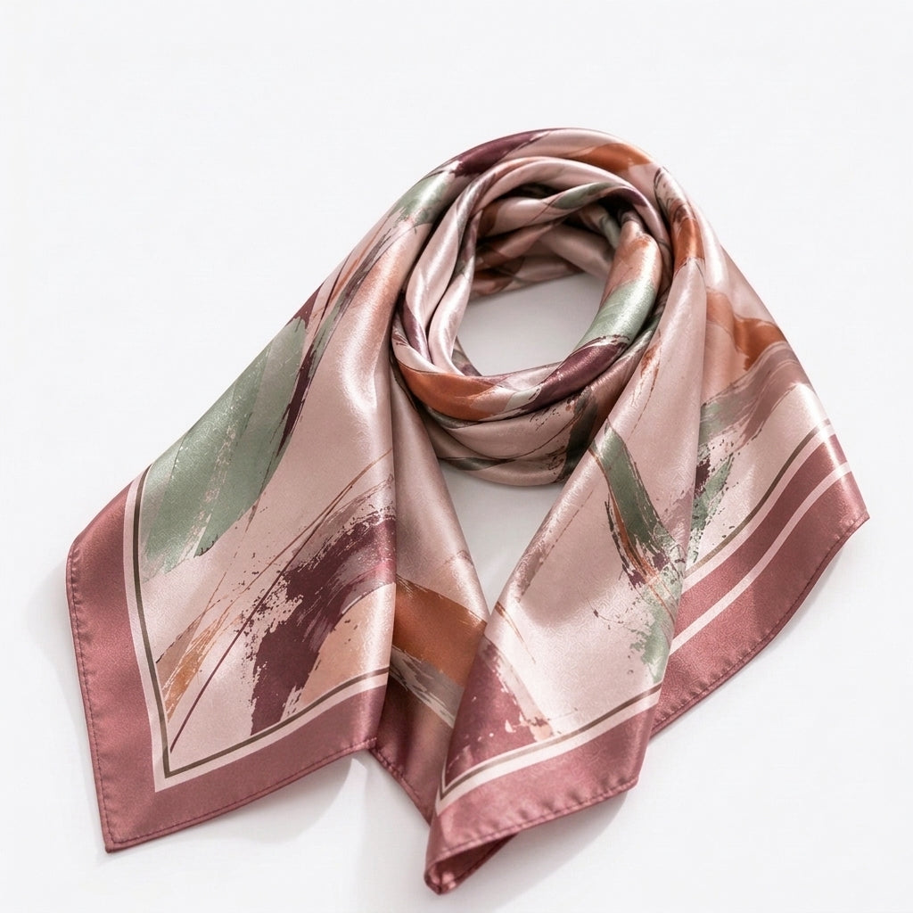 Elnpvieh™ Bloomsbury Art-Print Satin Scarf – 35 in Abstract Square Head Scarf, Hair Wrap & Fashion Waist Scarf