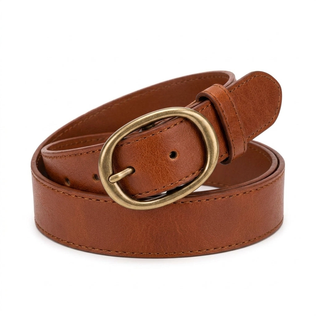 Elnpvieh™ Ashford Vintage Leather Belt – Women's Oval Buckle Genuine Leather Jeans, Dress & Layering Belt