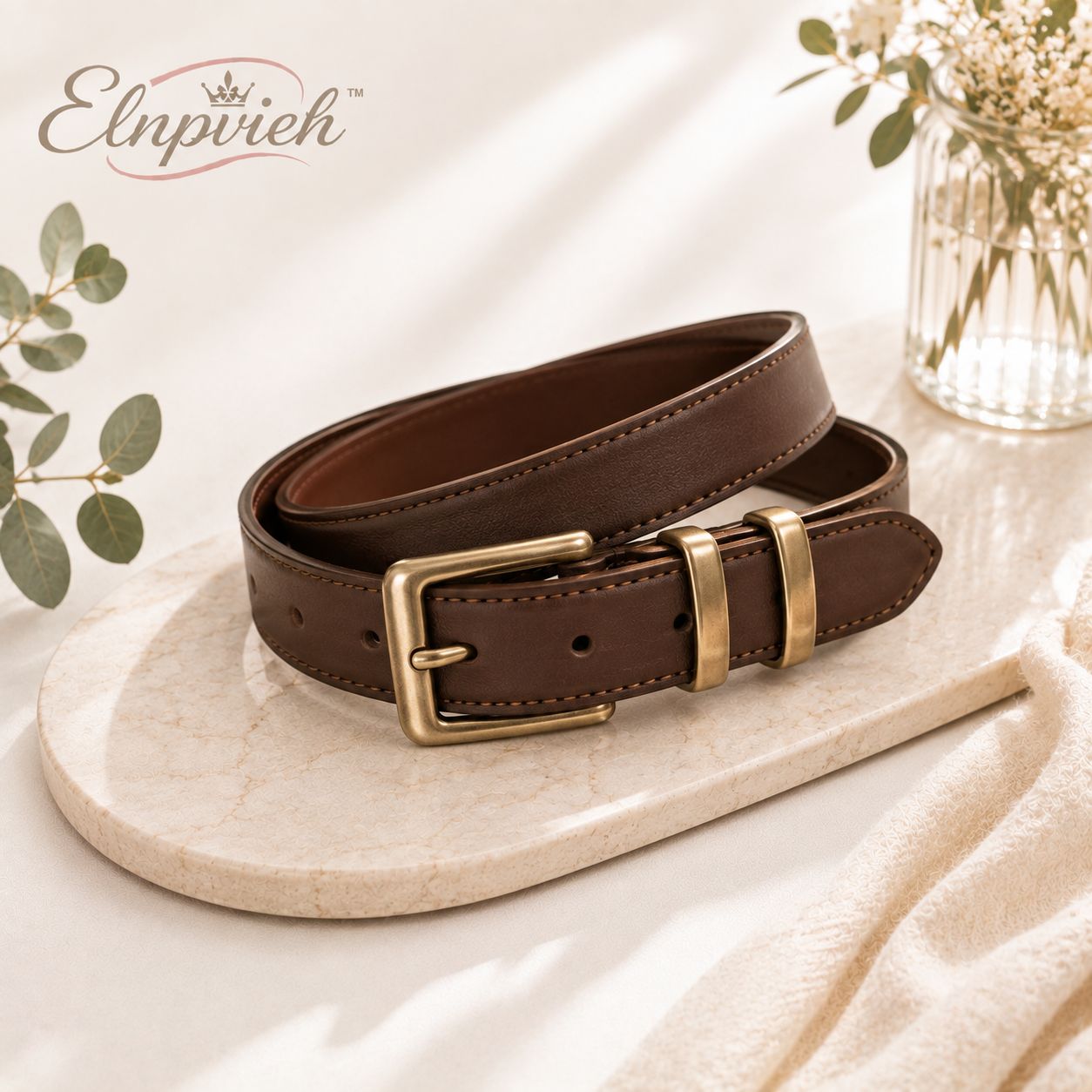 Elnpvieh™ Belgrave Double-Keeper Leather Belt – Women's Vintage Rectangular Buckle Layering & Trouser Belt