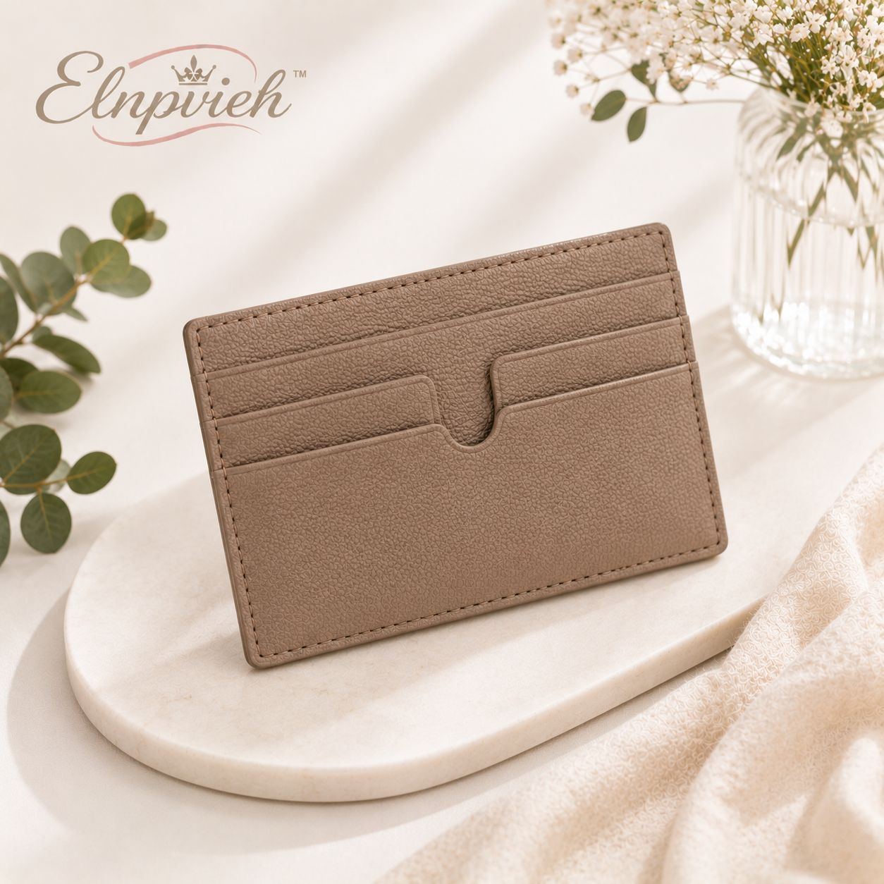 Elnpvieh™ Chelsea Slim Card Holder – Women's Vegan Leather 6-Slot Credit Card Wallet with Center Pocket