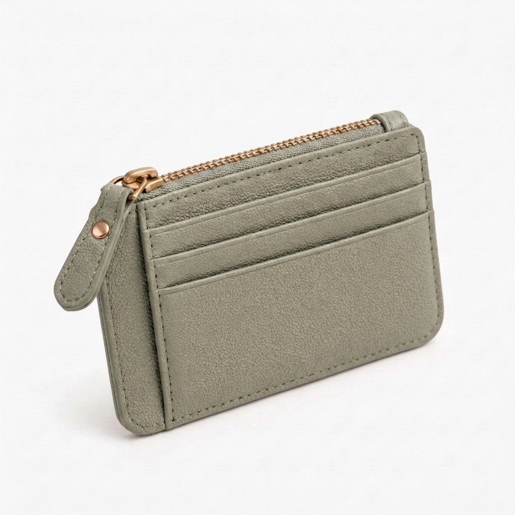 Elnpvieh™ Portobello Zip Card Case – Women's Compact Vegan Leather Card Wallet with Zipper Coin Pocket